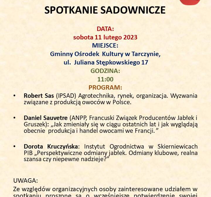 Zaproszenie na konferencję sadowniczą w dniu 11 lutego 2023 w Tarczynie